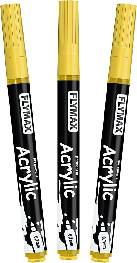 Yellow Marker Paint Pens - Permanent Marker Pens Yellow Acrylic Paint Water-Based 0.7mm Fine Tip Waterproof Quick-Drying (3 in 1Pack)