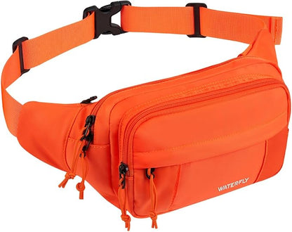 WATERFLY Fanny Pack Waist Packs: Large Crossbody Fanny Packs for Women Men with 5 Zipper Pockets Adjustable Strap Waist Bags Hip Pack for Traveling Cycling Running Hiking-Orange