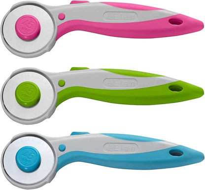 Elan 45mm Rotary Cutter for Fabric Green, Ergonomic Rotary Fabric Cutter Wheel with Built-in Blade Safety Lock, Cutting Wheels for Sewing and Quilting
