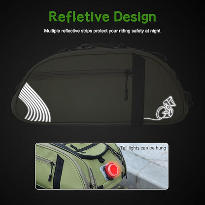 YEEGO DIRECT Bike Rack Bag, 14L Expandable Capacity Bike Bags for Bicycles Rear Rack,Water-resistant Bike Trunk Panniers Reflective Design, Crossbody Shoulder Bag for Commuting Outings(Green)