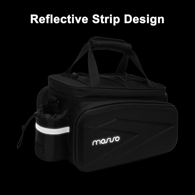 MOSISO Bike Rack Bag Trunk Cooler Handbag, Bicycle Insulated Rear Seat Bag 2 Side EVA Pockets with Side Foldable Panniers, 8L Cycling Backseat Storage Cargo Luggage Pouch with Shoulder Strap, Black
