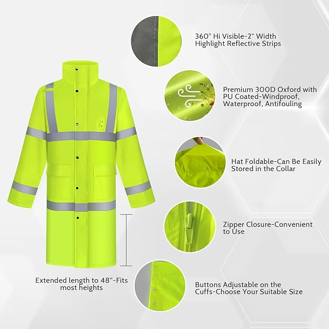 TCCFCCT Rain Suit with Hood, Heavy Duty, Waterproof - Hi Vis Safety Jacket - Men's/Women's Hiking & Camping Gear, Yellow, XL