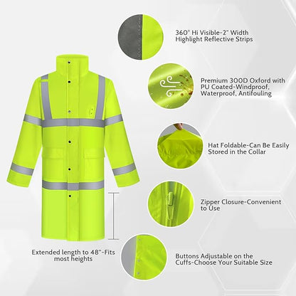 TCCFCCT Hi Vis Rain Coat for Men & Women - Waterproof Jacket with Hood, Heavy Duty for Safety Work & Outdoor Activities, 3XL Yellow