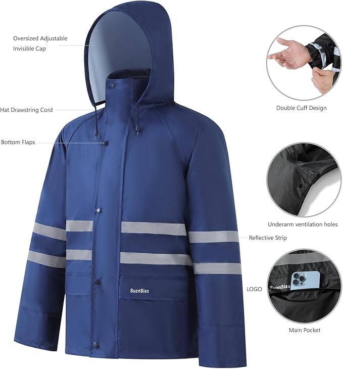 Rain Suit, High Visibility Reflective Safety Jacket, Lightweight Rain Gear, Waterproof Rain Jacket with Pants