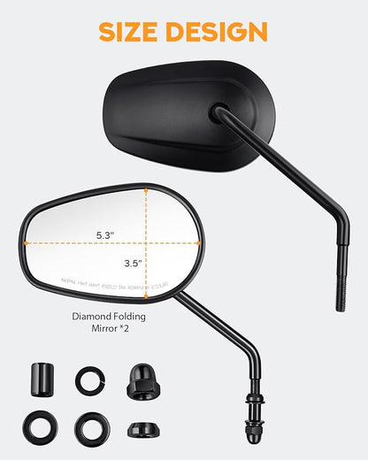 PBYMT M8 Rear View Side Mirrors Black motorcycle mirrors 360 Degree Adjustment rearview mirror Compatible with Harley Sportster Touring Dyna Softail Road King Street Glide 1982-2023