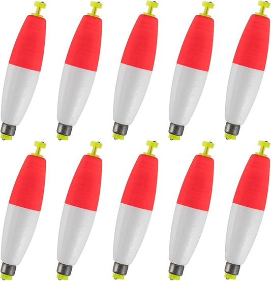 Alwonder 10-Pack Fishing Bobbers Floats, Weighted Bobbers for Fishing Cigar EVA Foam Snap-on Floats Corks Floaters Buoys for Crappie Bass Panfish Bluegills Trout