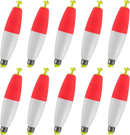 Alwonder 10-Pack Fishing Bobbers Floats, Weighted Bobbers for Fishing Cigar EVA Foam Snap-on Floats Corks Floaters Buoys for Crappie Bass Panfish Bluegills Trout