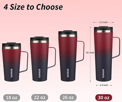 BJPKPK Insulated Tumbler with Handle, 30oz Insulated Tumblers with Lid and Straw, Stainless Steel Metal Water Bottles, Coffee Travel Mugs, Cups, Charming Red