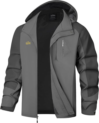 TEZO Mens Rain Jacket Waterproof with Hooded Hiking Coat Lightweight Windbreaker