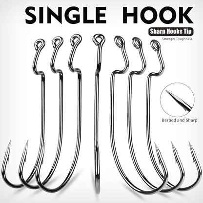 Fishing Hooks for Bass Fishing - 100pcs EWG Offset Worm Hook Texas Rig Hooks for Freshwater Saltwater Size 1/0 2/0 3/0 4/0 5/0 - Soft Lures Worms Plastics Bait Fishing Hook with Tackle Box