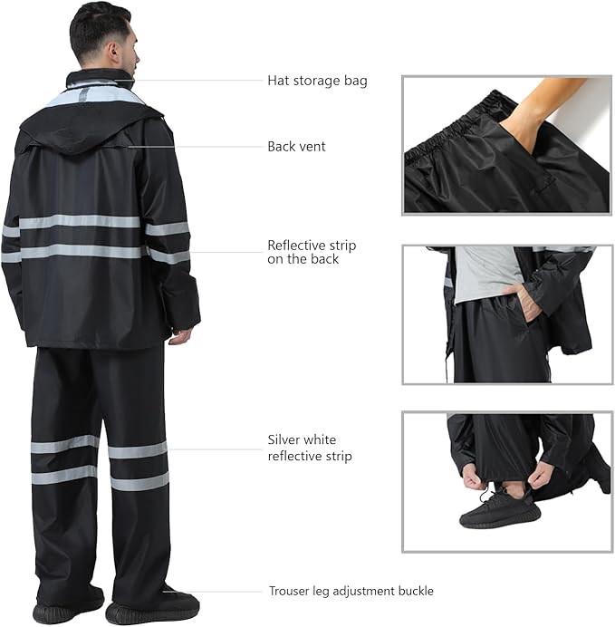 Rain Suit, High Visibility Reflective Safety Jacket, Lightweight Rain Gear, Waterproof Rain Jacket with Pants