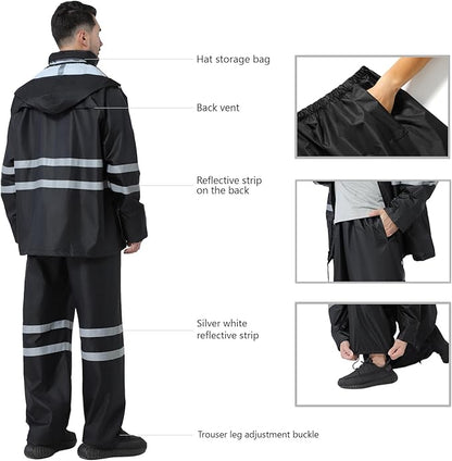 Rain Suit, High Visibility Reflective Safety Jacket, Lightweight Rain Gear, Waterproof Rain Jacket with Pants