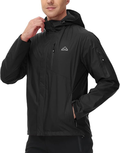 TBMPOY Men's Lightweight Rain Jackets Waterproof Raincoat with Hood Running Cycling Hiking Outdoor Windbreaker