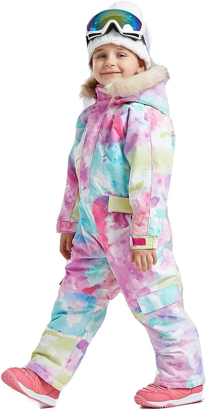 Kids Girls Boys Waterproof Colorful One Piece Snowsuits Coveralls Ski Suits Jackets Winter Jumpsuits
