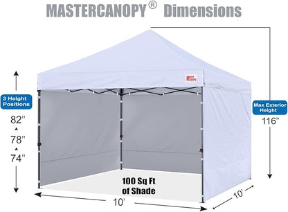 MASTERCANOPY Heavy Duty Pop-up Canopy Tent with Sidewalls (10x10,White)