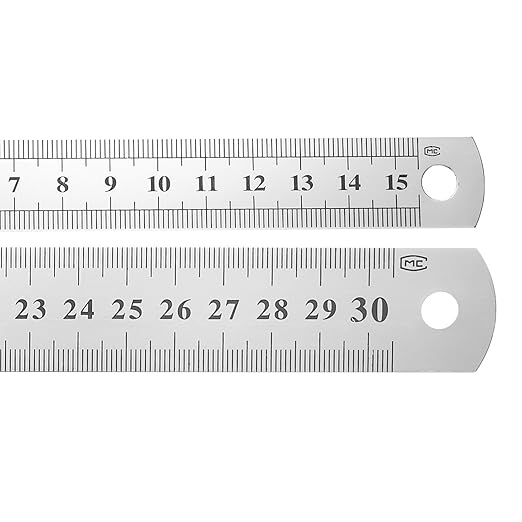 HARFINGTON 4 Pcs Steel Ruler 6"/12" Machinist Metal Ruler Carbon Steel Metric Straight Edge Measuring Tools 0.4mm Thick for Engineering Architect Drawing Home Office