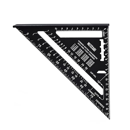 7 inch Rafter Square Triangle Ruler Angle Ruler Aluminum Alloy Double Scale Carpenter Triangle Square Rafter Tool Mensurement Tool for Woodworking and Carpentry