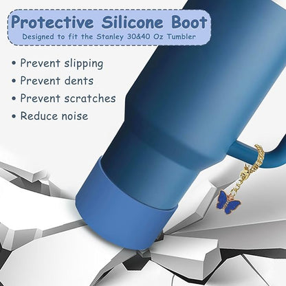 Stanley Cup Accessories Set,Including 2 Pcs 0.4in Straw Cover, 1 Silicone Spill-Proof Stopper Set of 3, 1 Cute Butterfly Handle Charm, 1 Silicone Boot Fits Stanley 40&30 Oz Tumbler (Stargaze)