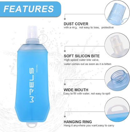 200ml/350ml/500ml Collapsible Soft Flask,BPA Free Folding Soft Water Bottle with Hanging Ring,Lightweight TPU Hydration Flask for Running Marathon Cycling Hiking(350ml-2 Packs)