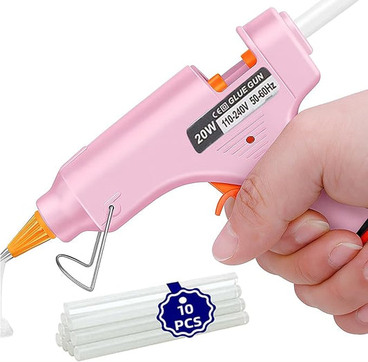Hot Glue Gun Kit-20W Mini Pink Glue Gun with10PCS Long Glue Sticks (150mm), Fast Heating HighTemp Melt Tool for DlY Crafts, School Projects &Quick Repairs