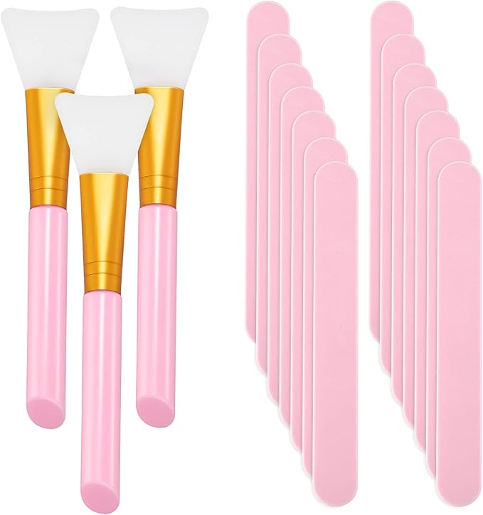 15 Pieces Reusable Stir Sticks Sets Include 12 Pieces Resin Stirring Makeup Sticks and 3 Pieces Silicone Epoxy Brushes for Mixing Resin Epoxy Liquid Facial Cover Paint Making DIY(Pink)