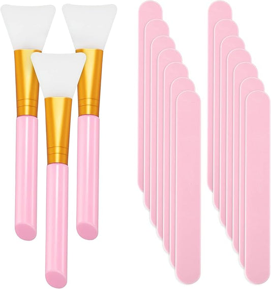 15 Pieces Reusable Stir Sticks Sets Include 12 Pieces Resin Stirring Makeup Sticks and 3 Pieces Silicone Epoxy Brushes for Mixing Resin Epoxy Liquid Facial Cover Paint Making DIY(Pink)