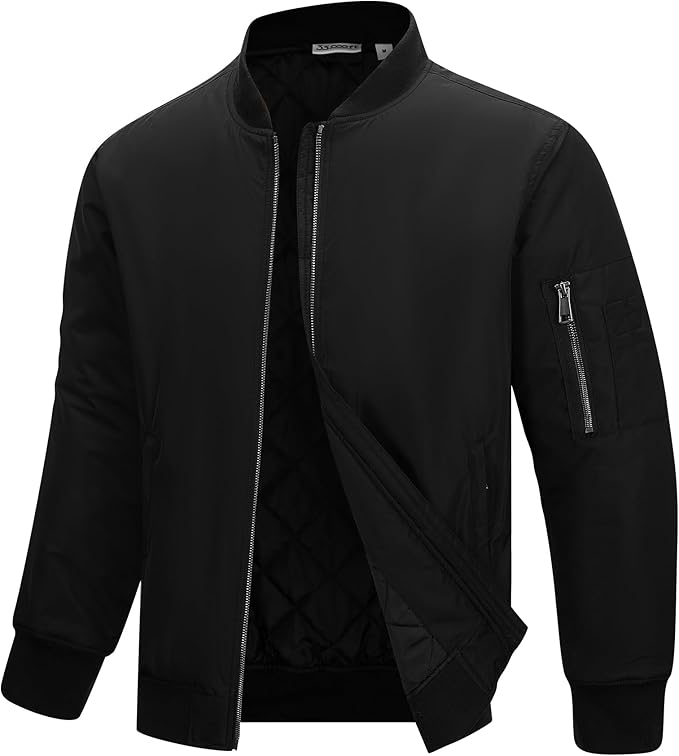 33,000ft Men's Bomber Jacket Waterproof Zip Up Windbreaker Quilted Padded Lightweight Warm Casual Spring Fall Winter Coat