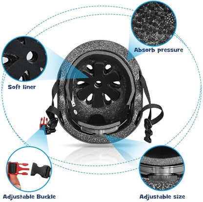 JBM Adult & Youth Skating Protective Gear Set, Skateboard Helmet, Knee Pads and Elbow Pads with Wrist Guards Set for Inline Roller Skating, Scootering, Skateboarding