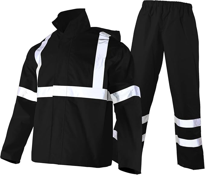 Hi Vis Reflective Safety Rain Jacket and Pants for Men 300D Oxford Waterproof Rain Gears Construction Work Jacket