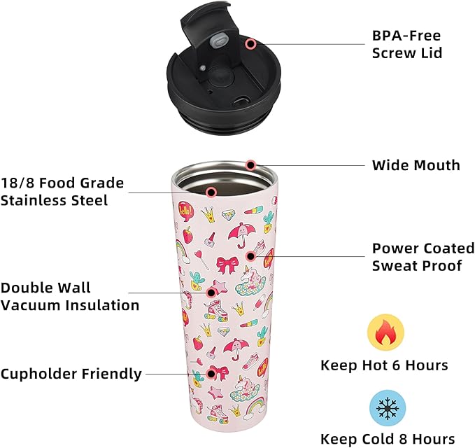 BJPKPK 34oz Insulated Tumbler With lid And Straw Stainless Steel Tumblers Travel Coffee Mug Reusable Thermal Cup,Unicorns