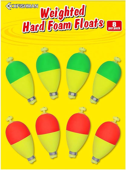 XFISHMAN Weighted-Bobbers-for-Fishing-Floats-Bouy Slip Bobber Fishing Corks Kit Crappie Bluegills Panfish Catfish Hand Made Foam Float 1 Inch 2 in 8-12 Pack