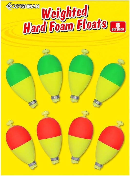 XFISHMAN Weighted-Bobbers-for-Fishing-Floats-Bouy Slip Bobber Fishing Corks Kit Crappie Bluegills Panfish Catfish Hand Made Foam Float 1 Inch 2 in 8-12 Pack