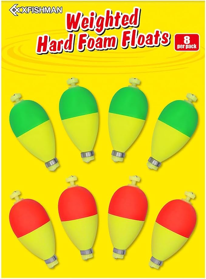 XFISHMAN Weighted-Bobbers-for-Fishing-Floats-Bouy Slip Bobber Fishing Corks Kit Crappie Bluegills Panfish Catfish Hand Made Foam Float 1 Inch 2 in 8-12 Pack