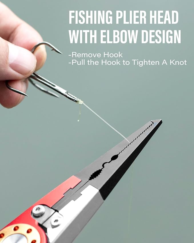 7.8" Saltwater Fishing Pliers with Needle Nose Jaws - Aluminum Grip, Tungsten Cutters | Fishing Tackle Gifts, Fishing Multitool, Red/White