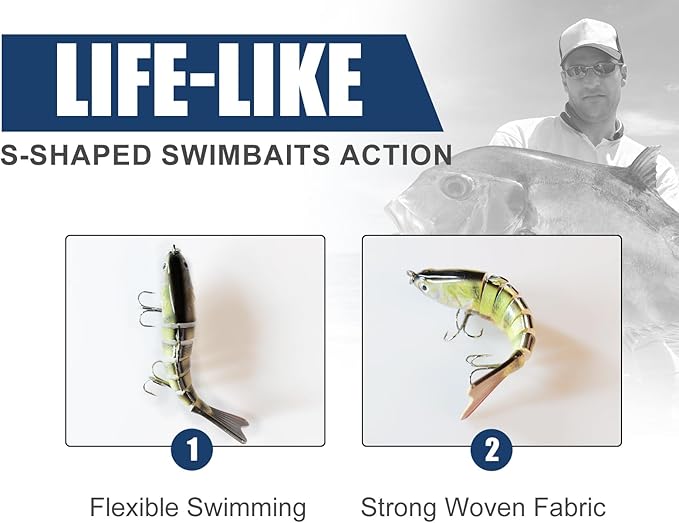6PCS Fishing Lures for Freshwater and Saltwater with case,Slow Sinking Multi Jointed Swimbaits, Lifelike Lures for Bass Trout Crappie Walleye Pike