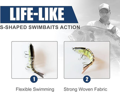 6PCS Fishing Lures for Freshwater and Saltwater with case,Slow Sinking Multi Jointed Swimbaits, Lifelike Lures for Bass Trout Crappie Walleye Pike