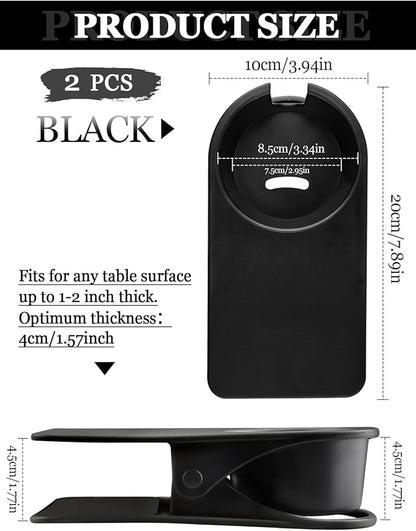 2PCS Drinking Cup Holder Clips, Kalolary Table Edge Cup Holder Clip Water Coffee Mug Holder Clip Desk Bottle Cup Stand Clip with Groove for Home & Office & Schoo (Black New)