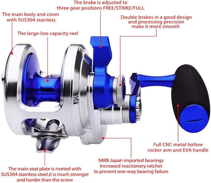 PROBEROS Conventional Reel Trolling Reels - Lever Drag Deep Sea Ocean Big Game Offshore Jigging Fishing Reels