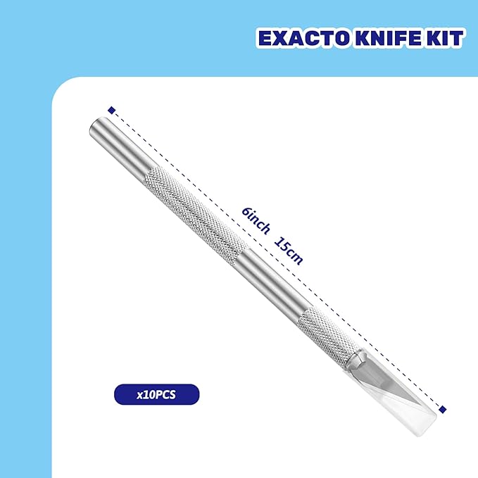 10Pcs Silver Exacto Knife Bulk Set, Stainless Steel Precision Hobby Knifes with Non-slip Handle and Protective Covers for Pumpkin Carving Scrapbooking, Model Buliding, Trimming, Cutting