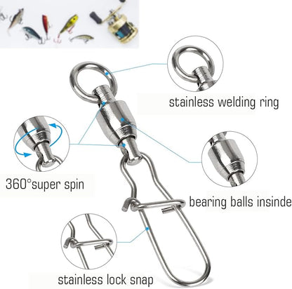 AMYSPORTS Duo Lock Snap Fishing Swivels Stainless Barrel Swivels Fishing Lure Snap Swivels Ball Bearing Swivels Fishing Tackle for Saltwater Fishing Freshwater Fishing