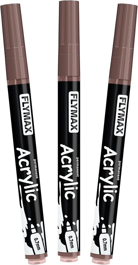 Brown Marker Paint Pens - Permanent Marker Pens Brown Acrylic Paint Water-Based 0.7mm Fine Tip Waterproof Quick-Drying (3 in 1Pack)