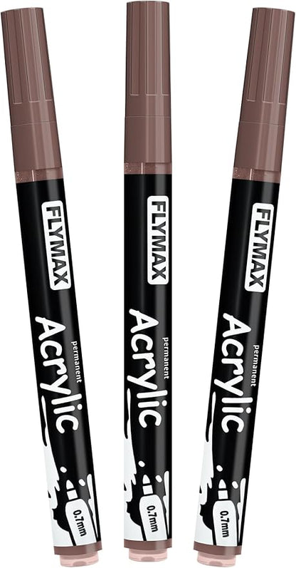 Brown Marker Paint Pens - Permanent Marker Pens Brown Acrylic Paint Water-Based 0.7mm Fine Tip Waterproof Quick-Drying (3 in 1Pack)