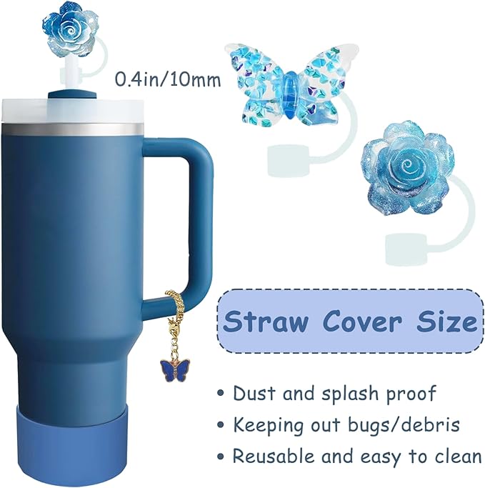 Stanley Cup Accessories Set,Including 2 Pcs 0.4in Straw Cover, 1 Silicone Spill-Proof Stopper Set of 3, 1 Cute Butterfly Handle Charm, 1 Silicone Boot Fits Stanley 40&30 Oz Tumbler (Stargaze)