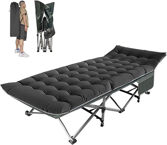 Camping Folding Cot with Mattress for Adults with 600lbs Max Load, Heavy Duty 28" Wide Portable Sleeping Camp Cot with Carry Bag for Home, Office, Travel - Black