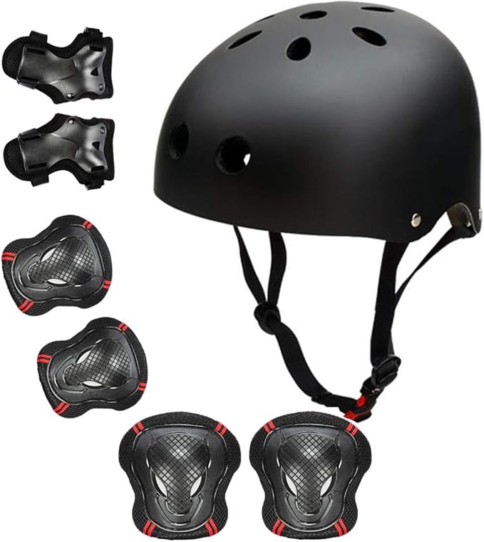 Skateboard Bike Helmet for Adults Adjustable Knee Elbow Pads Wrist Guards Protective Gear Helmets Set Teens for Bicycle Cycling Skate Scooter Bicycle Helmet