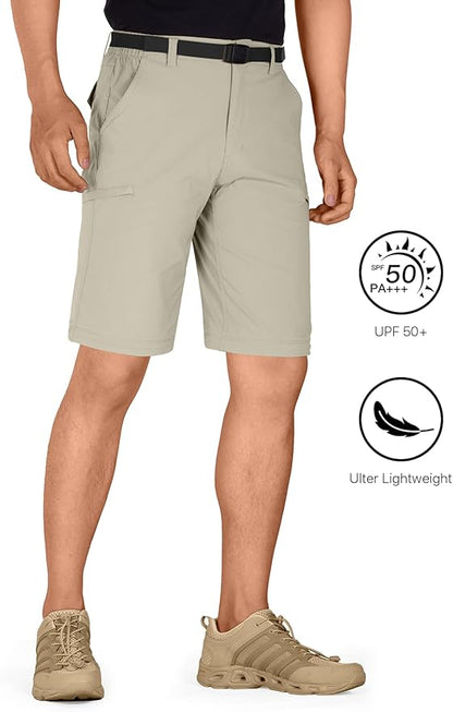 FREE SOLDIER Men's Outdoor Convertible Hiking Pants with Belt Lightweight Quick Dry Tactical Cargo Pants Nylon Spandex