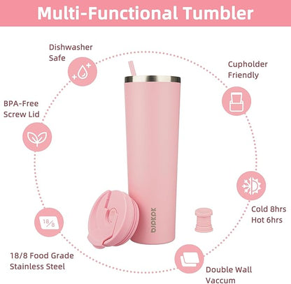 BJPKPK 34oz Tumbler With lid And Straw Stainless Steel Travel Coffee Mug Insulated Tumblers Cups,Light Pink