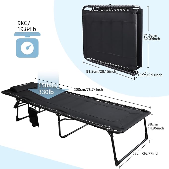 Oversized Padded Outdoor Folding Lounge Chair for Adults 330Ibs Patio Chaise Lounge Chair for Outside 5-Position Adjustable Reclining Beach Chair with Pillow Pocket