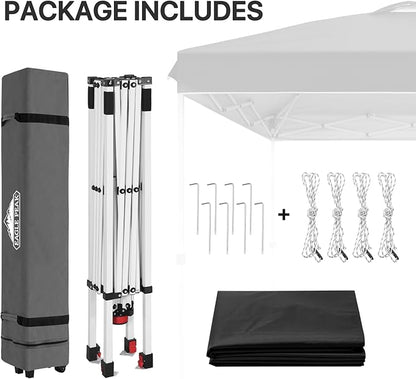 EAGLE PEAK Pop Up Canopy Tent with Wheeled Carry Bag, 8 Stakes, 4 Ropes, Easy Set Up Tent Canopy, 8x8 ft, Black