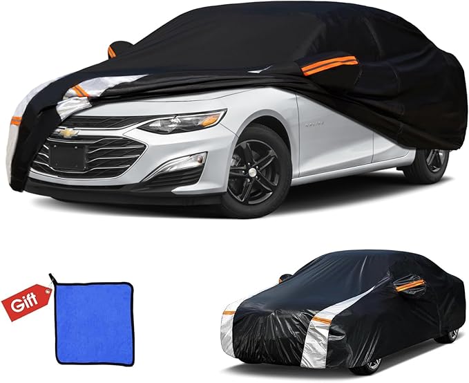 Chevrolet Malibu Car Cover 100% Waterproof All Weather, Gift with Towel, 10 Layers Car Cover Custom Fit 1997-2026 Chevrolet Malibu, Full Exterior Cover Rain Sun UV Protector with Door Zipper.